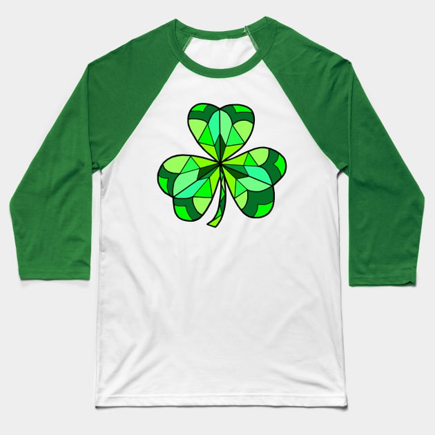 Stained Glass Green Irish Clover Baseball T-Shirt by Art by Deborah Camp